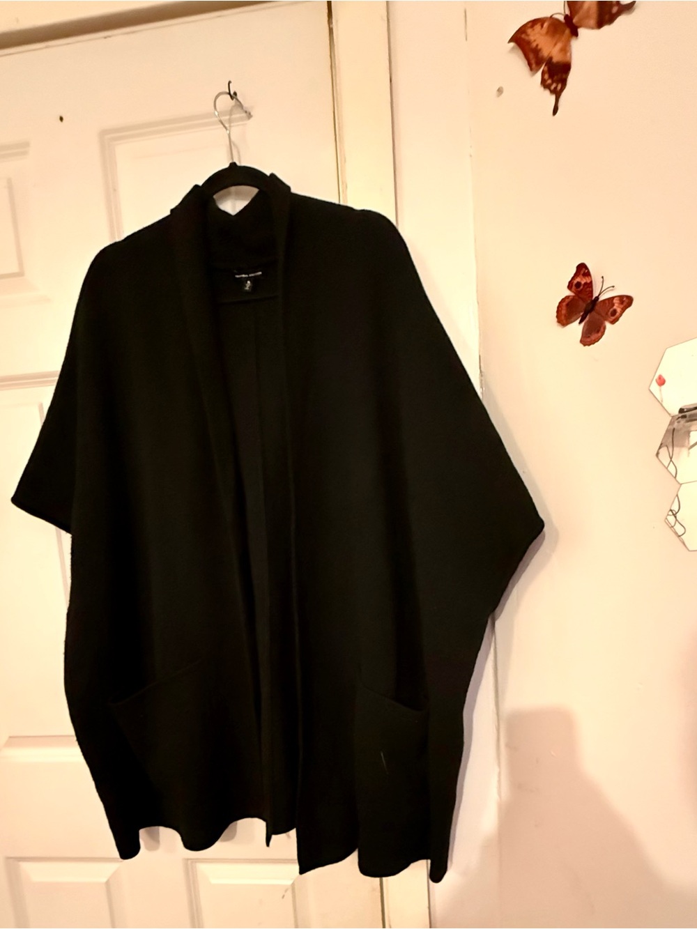 Universal Standard Black Open-Front Knit Cape with Pockets